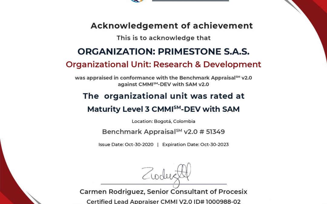 PrimeStone, a Trilliant company, Becomes First Organization in Colombia to Obtain Maturity Level 3 under CMMI DEV with SAM v2.0